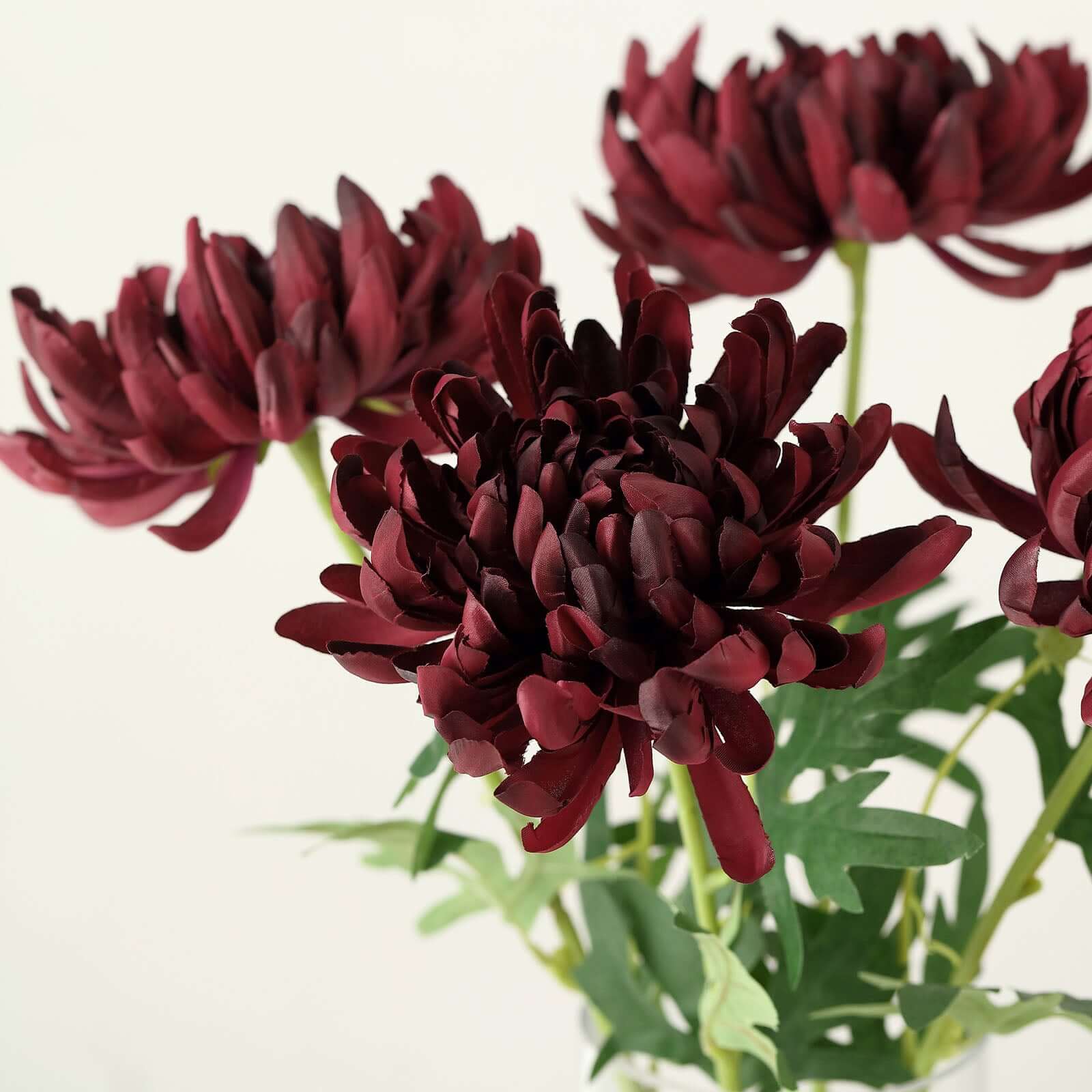 3 Stems Burgundy 27" Artificial Silk Chrysanthemum Bouquet Flowers, Large Faux Mum Branches - Bell Racket Store