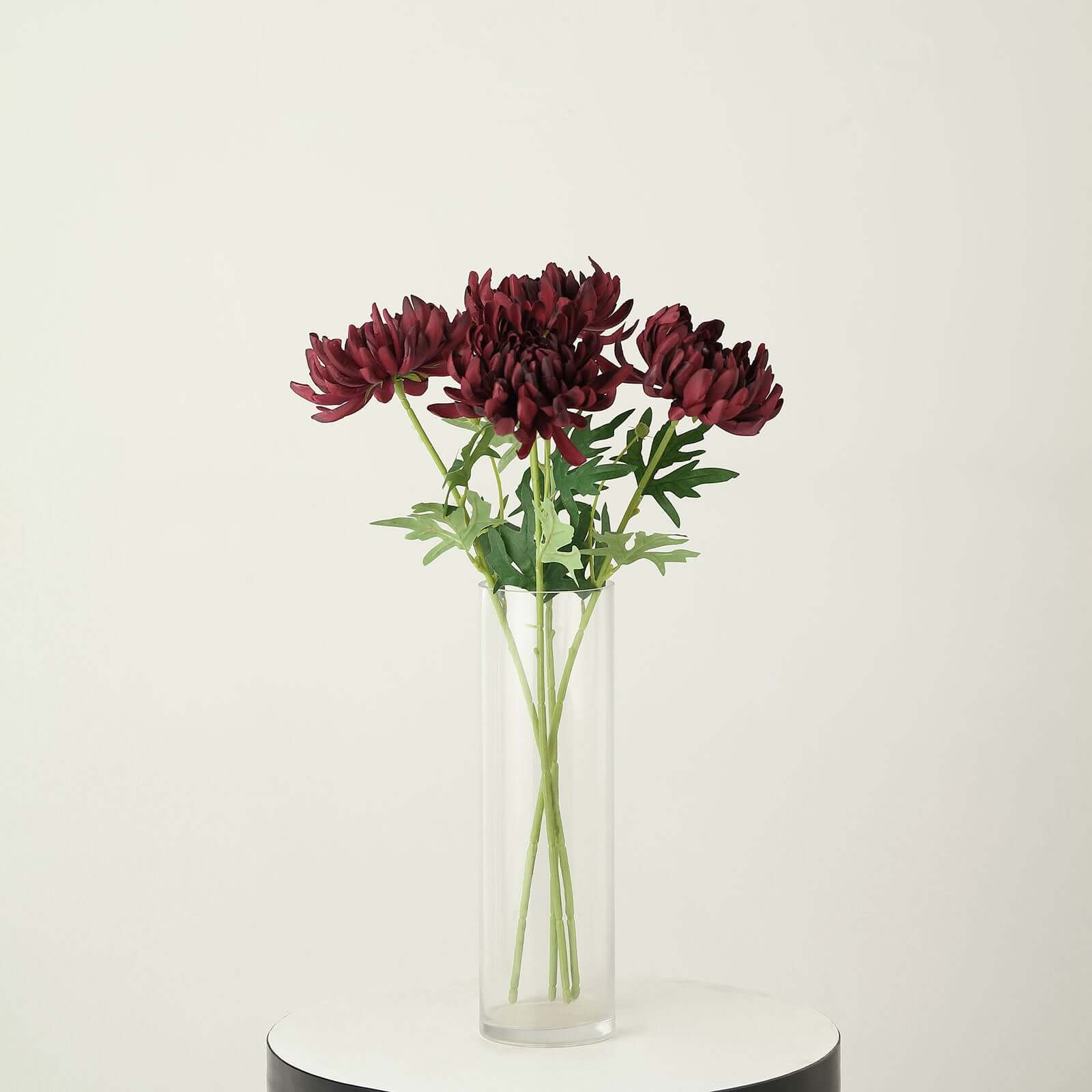 3 Stems Burgundy 27" Artificial Silk Chrysanthemum Bouquet Flowers, Large Faux Mum Branches - Bell Racket Store