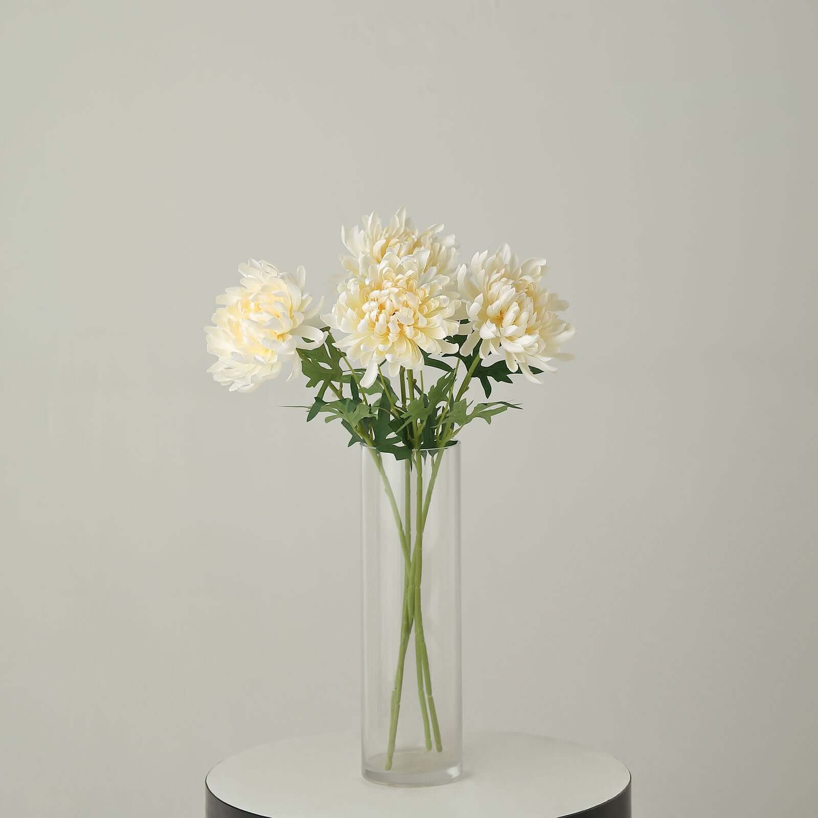 3 Stems Ivory 27" Artificial Silk Chrysanthemum Bouquet Flowers, Large Faux Mum Branches - Bell Racket Store