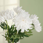 3 Stems White 27" Artificial Silk Chrysanthemum Bouquet Flowers, Large Faux Mum Branches - Bell Racket Store