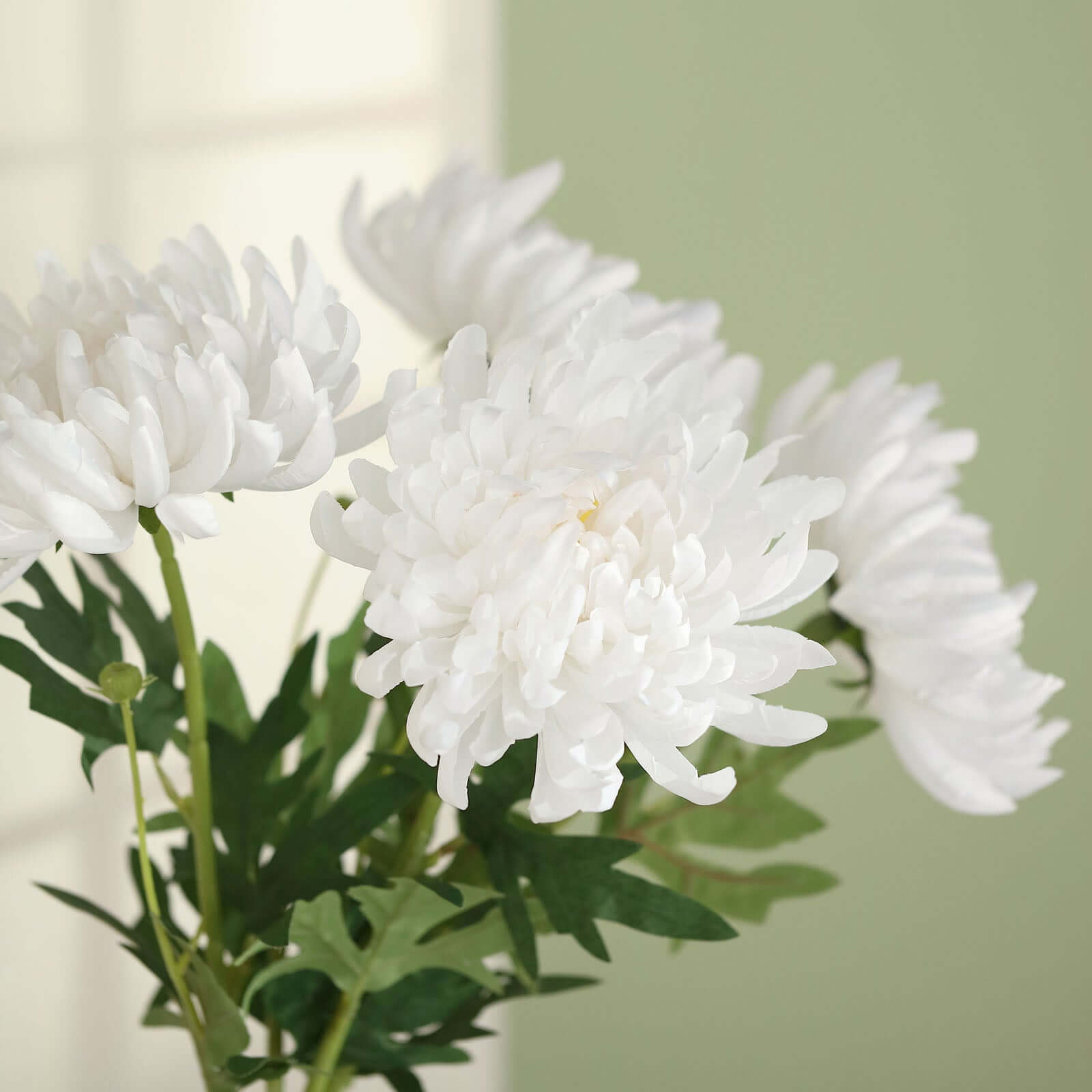 3 Stems White 27" Artificial Silk Chrysanthemum Bouquet Flowers, Large Faux Mum Branches - Bell Racket Store