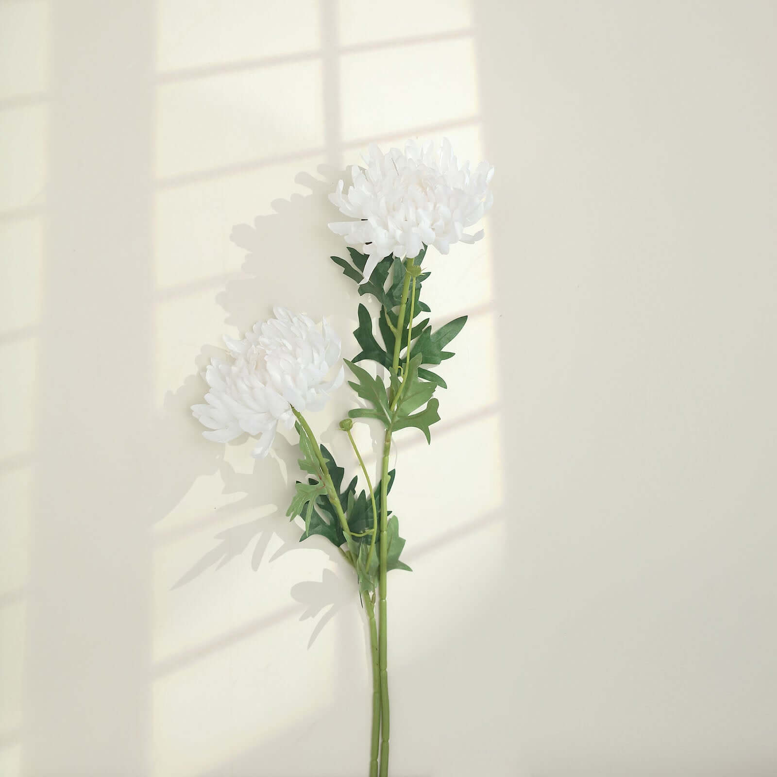 3 Stems White 27" Artificial Silk Chrysanthemum Bouquet Flowers, Large Faux Mum Branches - Bell Racket Store