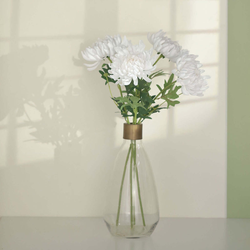 3 Stems White 27" Artificial Silk Chrysanthemum Bouquet Flowers, Large Faux Mum Branches - Bell Racket Store