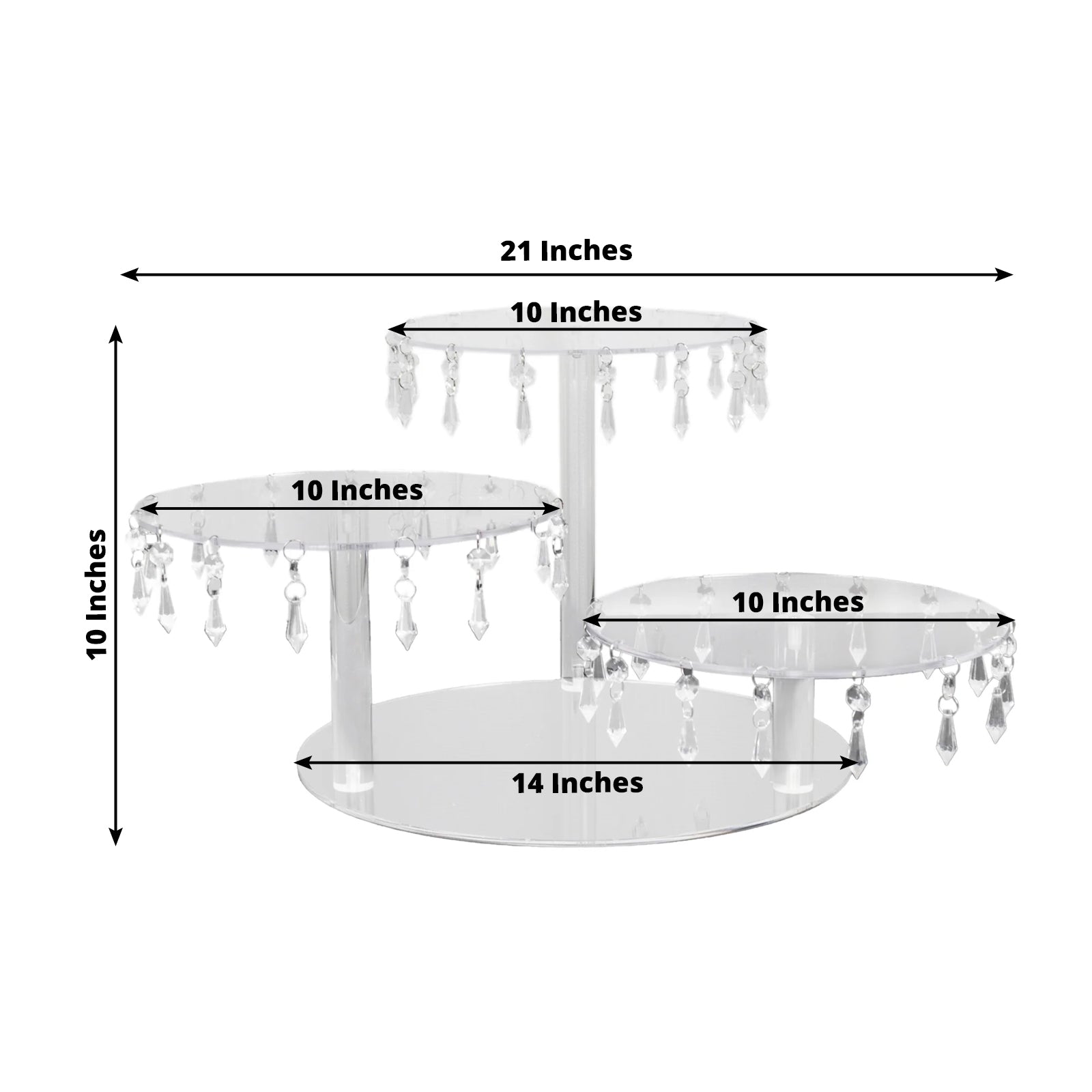 3 - Tier Acrylic Cake Stand Clear with Hanging Crystal Pendants â€“ Dessert Display for Weddings & Parties - Bell Racket Store