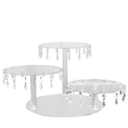 3 - Tier Acrylic Cake Stand Clear with Hanging Crystal Pendants â€“ Dessert Display for Weddings & Parties - Bell Racket Store