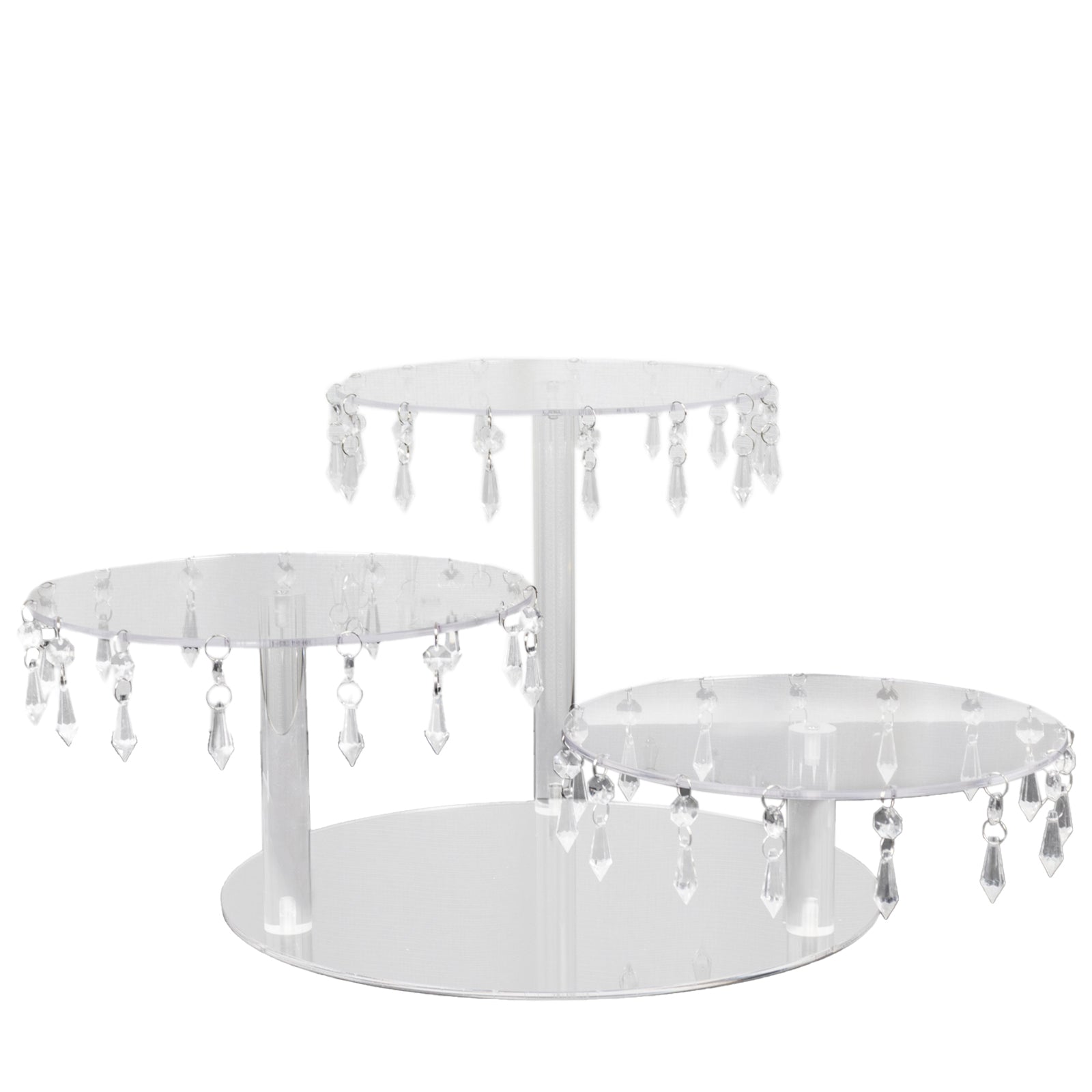 3 - Tier Acrylic Cake Stand Clear with Hanging Crystal Pendants â€“ Dessert Display for Weddings & Parties - Bell Racket Store