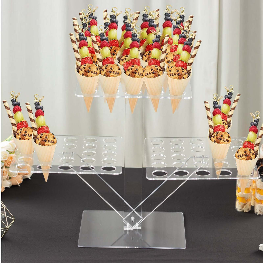 3 - Tier Acrylic Square Ice Cream Cone Holder Clear - Foldable Multi - Purpose Dessert Display Stand with 72 - Slots for Stylish Food Presentation 18" Tall - Bell Racket Store