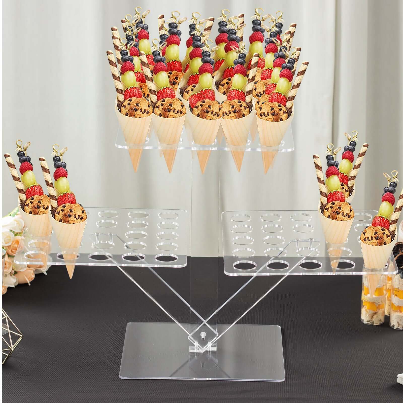 3 - Tier Acrylic Square Ice Cream Cone Holder Clear - Foldable Multi - Purpose Dessert Display Stand with 72 - Slots for Stylish Food Presentation 18" Tall - Bell Racket Store