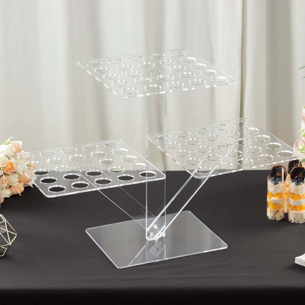 3 - Tier Acrylic Square Ice Cream Cone Holder Clear - Foldable Multi - Purpose Dessert Display Stand with 72 - Slots for Stylish Food Presentation 18" Tall - Bell Racket Store