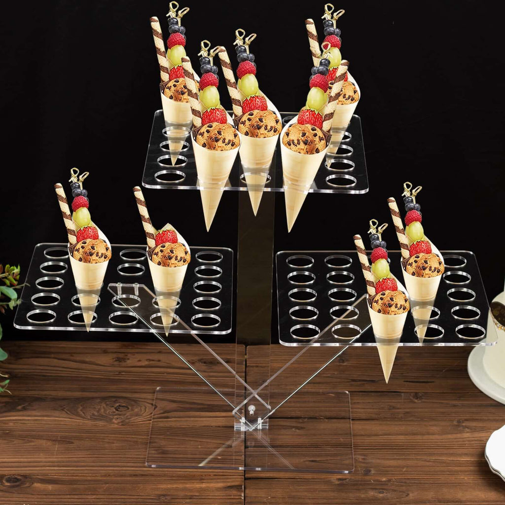 3 - Tier Acrylic Square Ice Cream Cone Holder Clear - Foldable Multi - Purpose Dessert Display Stand with 72 - Slots for Stylish Food Presentation 18" Tall - Bell Racket Store