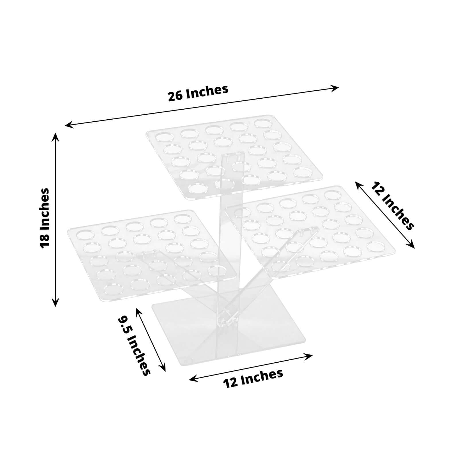 3 - Tier Acrylic Square Ice Cream Cone Holder Clear - Foldable Multi - Purpose Dessert Display Stand with 72 - Slots for Stylish Food Presentation 18" Tall - Bell Racket Store
