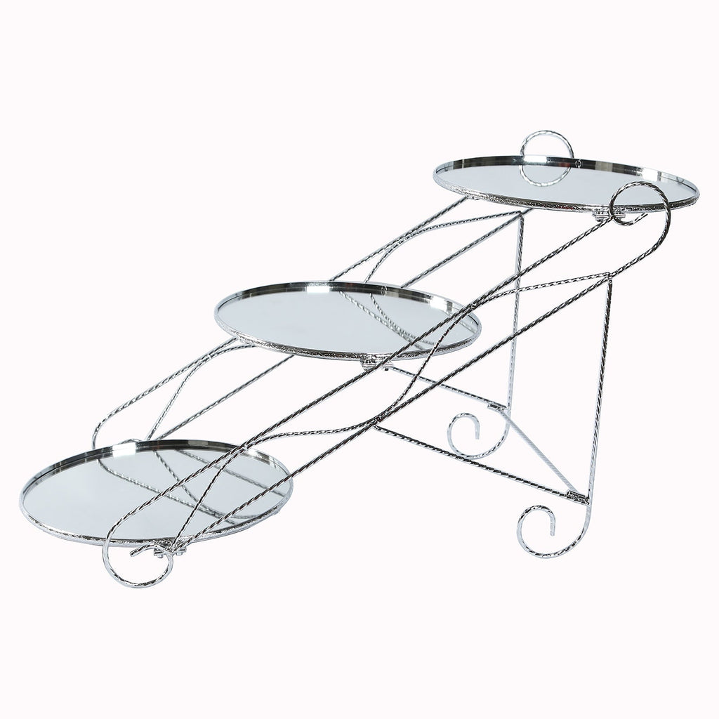 3 - Tier Cake Stand Cascading Design with Round Mirror Trays Silver - Dessert Display and Serving Platter Metal 16"x19" - Bell Racket Store