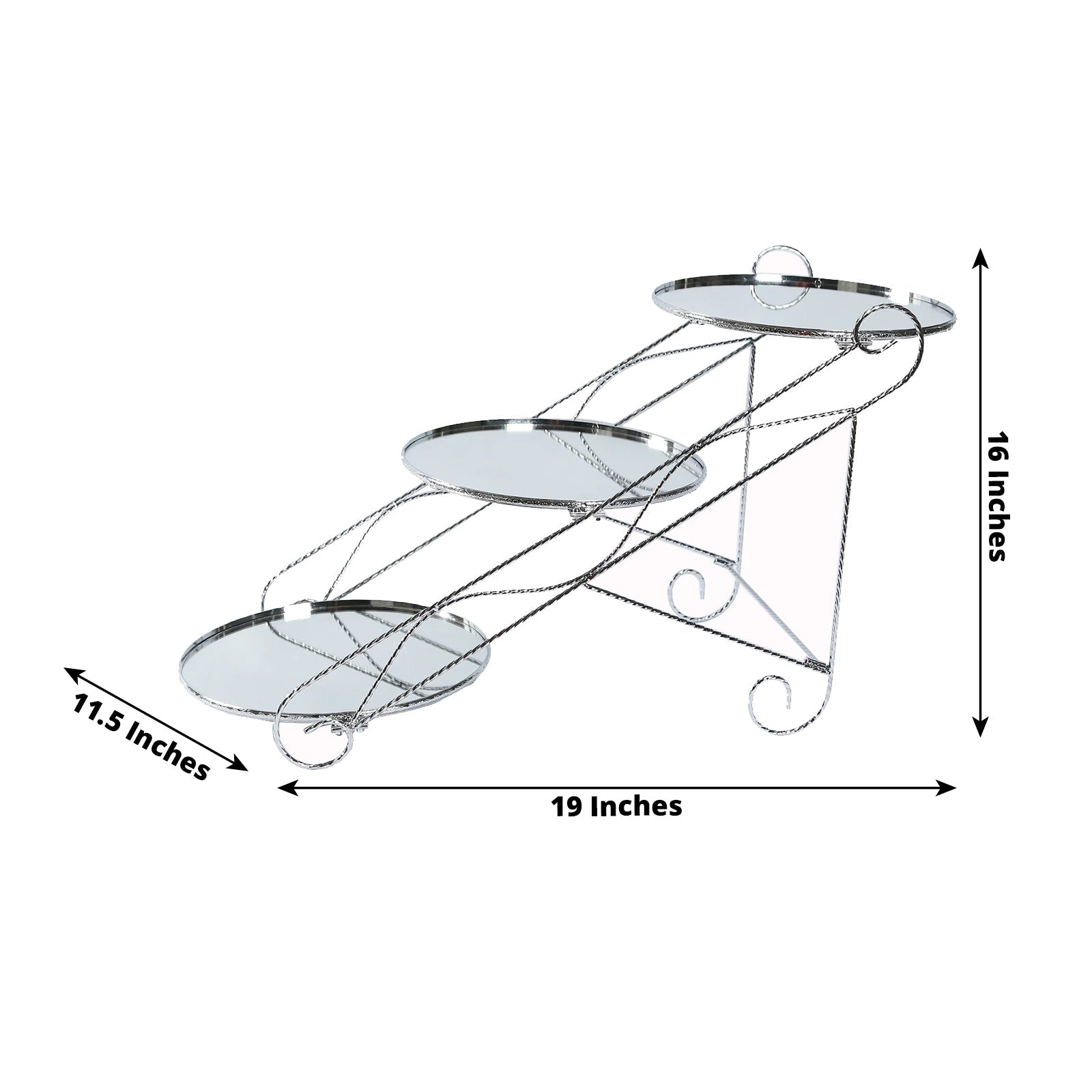 3 - Tier Cake Stand Cascading Design with Round Mirror Trays Silver - Dessert Display and Serving Platter Metal 16"x19" - Bell Racket Store