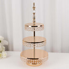 3 - Tier Cake Stand Crystal Beaded Gold with Round Mirror Top - Metal Cupcake Tower Dessert Display 26" - Bell Racket Store