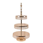 3 - Tier Cake Stand Crystal Beaded Gold with Round Mirror Top - Metal Cupcake Tower Dessert Display 26" - Bell Racket Store