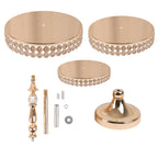 3 - Tier Cake Stand Crystal Beaded Gold with Round Mirror Top - Metal Cupcake Tower Dessert Display 26" - Bell Racket Store