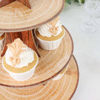 3 - Tier Cardboard Cupcake Stand Natural Wood Plank Print - Reusable Dessert Table Display Tower for Classy Birthday Wedding Party Decoration 14" - Bell Racket Store