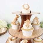 3 - Tier Cardboard Cupcake Stand Natural Wood Plank Print - Reusable Dessert Table Display Tower for Classy Birthday Wedding Party Decoration 14" - Bell Racket Store