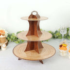 3 - Tier Cardboard Cupcake Stand Natural Wood Plank Print - Reusable Dessert Table Display Tower for Classy Birthday Wedding Party Decoration 14" - Bell Racket Store