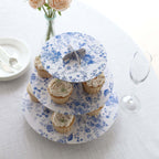 3 - Tier Cardboard Cupcake Stand White with Blue French Toile Pattern - Reusable Dessert Display Stand Round Serving Platter for High - Tea Gatherings Weddings & Spring Celebrations 11" - Bell Racket Store
