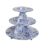 3 - Tier Cardboard Cupcake Stand White with Blue French Toile Pattern - Reusable Dessert Display Stand Round Serving Platter for High - Tea Gatherings Weddings & Spring Celebrations 11" - Bell Racket Store