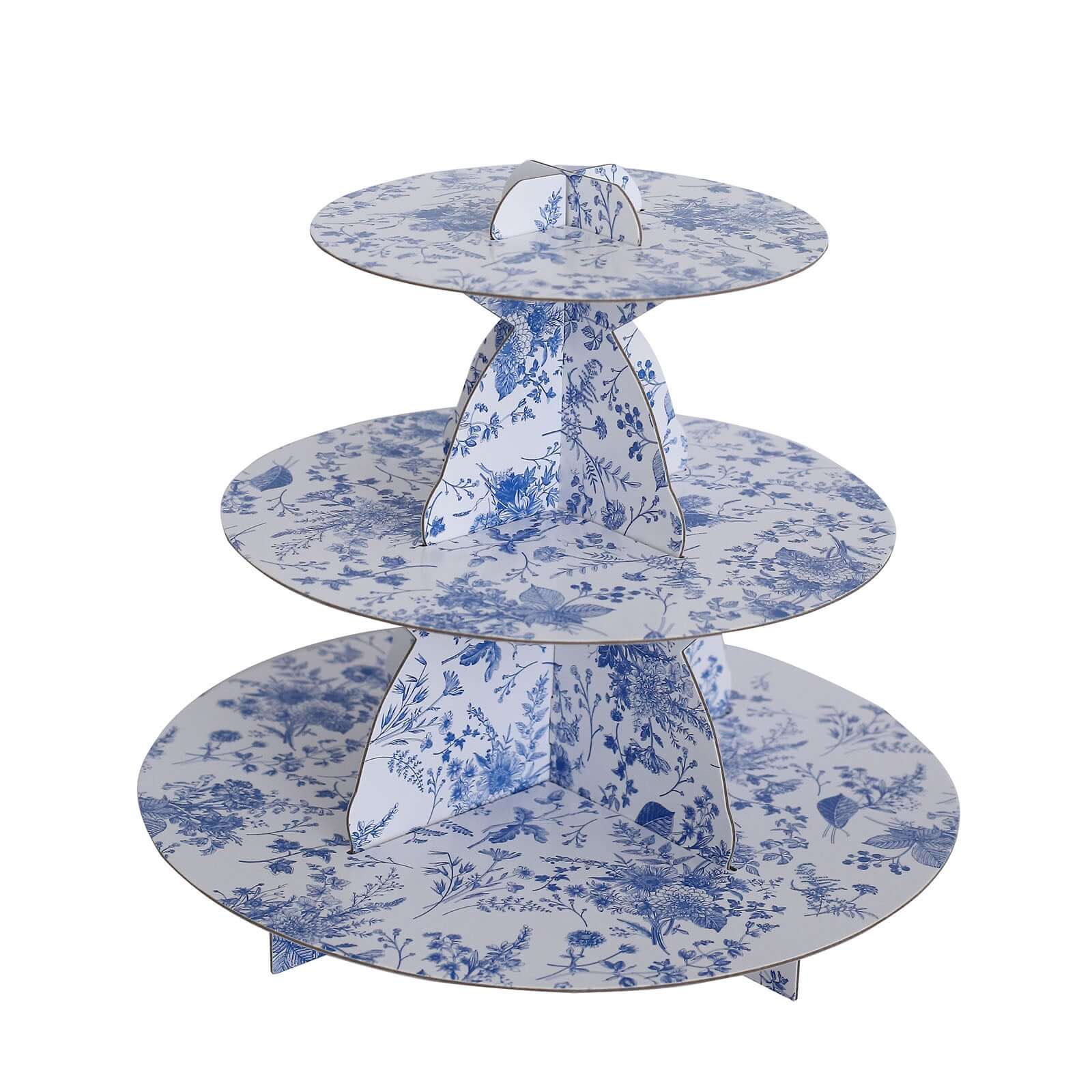 3 - Tier Cardboard Cupcake Stand White with Blue French Toile Pattern - Reusable Dessert Display Stand Round Serving Platter for High - Tea Gatherings Weddings & Spring Celebrations 11" - Bell Racket Store
