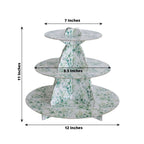 3 - Tier Cardboard Cupcake Stand White with Green Eucalyptus Leaves Pattern - Reusable Dessert Display Stand Round Serving Platter for High - Tea Gatherings Weddings & Spring Celebrations 11" - Bell Racket Store