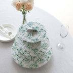 3 - Tier Cardboard Cupcake Stand White with Green Eucalyptus Leaves Pattern - Reusable Dessert Display Stand Round Serving Platter for High - Tea Gatherings Weddings & Spring Celebrations 11" - Bell Racket Store