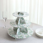 3 - Tier Cardboard Cupcake Stand White with Green Eucalyptus Leaves Pattern - Reusable Dessert Display Stand Round Serving Platter for High - Tea Gatherings Weddings & Spring Celebrations 11" - Bell Racket Store