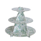 3 - Tier Cardboard Cupcake Stand White with Green Eucalyptus Leaves Pattern - Reusable Dessert Display Stand Round Serving Platter for High - Tea Gatherings Weddings & Spring Celebrations 11" - Bell Racket Store