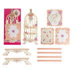 3 Tier Cardboard Cupcake Stand White/Peach Birdcage Style - Charming Reusable Cake Display Holder with Floral Print for Dessert Bars Afternoon Teas & Party Decor 18" - Bell Racket Store