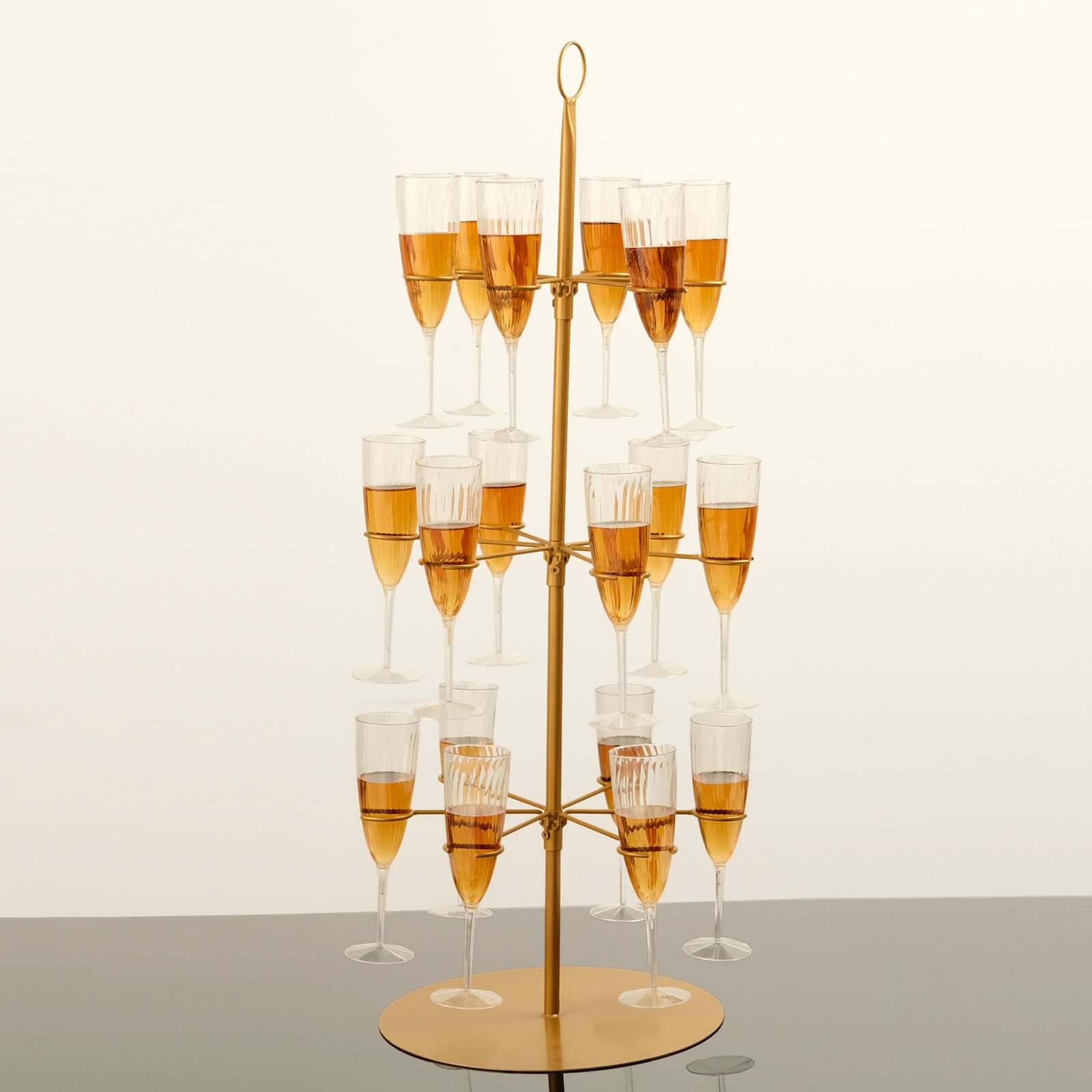3 - Tier Champagne Glass Holder Tower Gold - Modern Metal Flute Display Rack Cocktail Tree Stand for Professional & Home Use 33" - Bell Racket Store