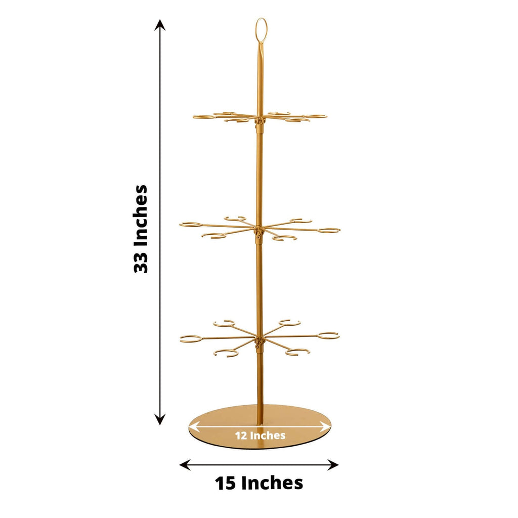 3 - Tier Champagne Glass Holder Tower Gold - Modern Metal Flute Display Rack Cocktail Tree Stand for Professional & Home Use 33" - Bell Racket Store