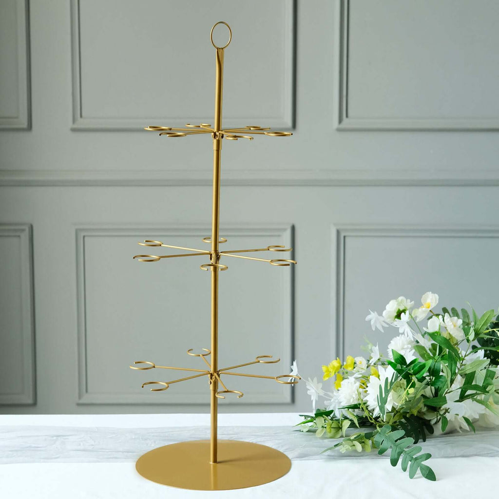 3 - Tier Champagne Glass Holder Tower Gold - Modern Metal Flute Display Rack Cocktail Tree Stand for Professional & Home Use 33" - Bell Racket Store