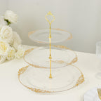 3 - Tier Clear Plastic Cupcake Tower Stand with Gold Embossed Baroque Rim, 13" Round Cake Dessert Holder Display Stand Tiered Serving Tray with Top Handle - Bell Racket Store