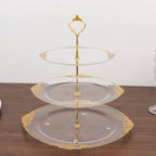 3 - Tier Clear Plastic Cupcake Tower Stand with Gold Embossed Baroque Rim, 13" Round Cake Dessert Holder Display Stand Tiered Serving Tray with Top Handle - Bell Racket Store