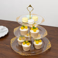 3 - Tier Clear Plastic Cupcake Tower Stand with Gold Embossed Baroque Rim, 13" Round Cake Dessert Holder Display Stand Tiered Serving Tray with Top Handle - Bell Racket Store