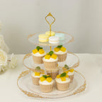 3 - Tier Clear Plastic Cupcake Tower Stand with Gold Embossed Baroque Rim, 13" Round Cake Dessert Holder Display Stand Tiered Serving Tray with Top Handle - Bell Racket Store