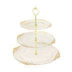 3 - Tier Clear Plastic Cupcake Tower Stand with Gold Embossed Baroque Rim, 13" Round Cake Dessert Holder Display Stand Tiered Serving Tray with Top Handle - Bell Racket Store