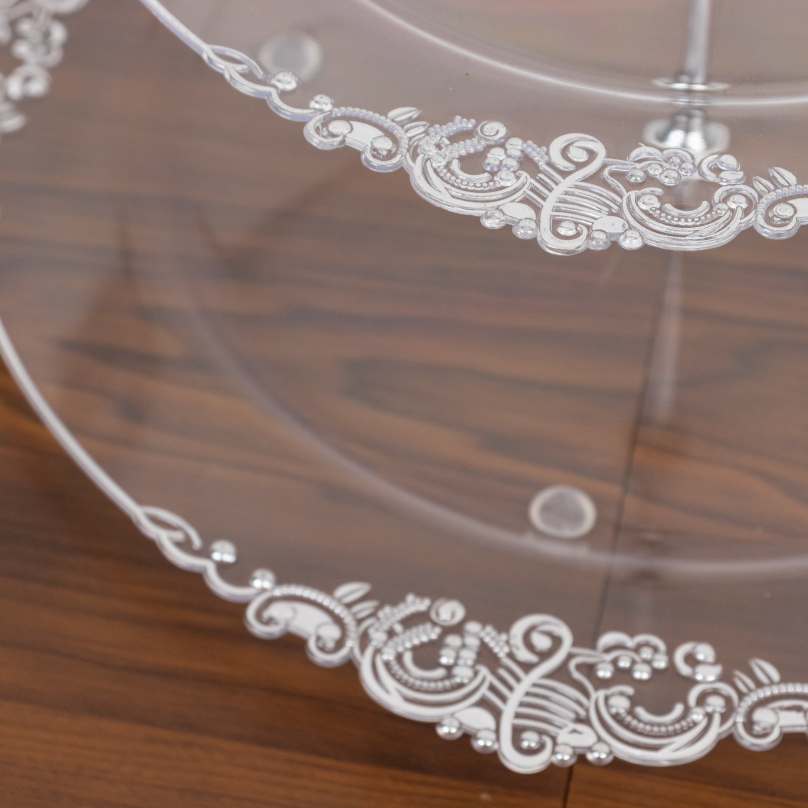 3 - Tier Clear Plastic Cupcake Tower Stand with Silver Embossed Baroque Rim, 13" Round Cake Dessert Holder Display Stand Tiered Serving Tray with Top Handle - Bell Racket Store