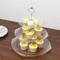 3 - Tier Clear Plastic Cupcake Tower Stand with Silver Embossed Baroque Rim, 13" Round Cake Dessert Holder Display Stand Tiered Serving Tray with Top Handle - Bell Racket Store
