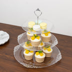 3 - Tier Clear Plastic Cupcake Tower Stand with Silver Embossed Baroque Rim, 13" Round Cake Dessert Holder Display Stand Tiered Serving Tray with Top Handle - Bell Racket Store