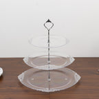 3 - Tier Clear Plastic Cupcake Tower Stand with Silver Embossed Baroque Rim, 13" Round Cake Dessert Holder Display Stand Tiered Serving Tray with Top Handle - Bell Racket Store