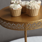 3 - Tier Dessert Stand Hollow Lace Round Design Gold - Cupcake Tower and Tiered Cake Display Metal 21" - Bell Racket Store