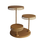 3 - Tier Dessert Stand Hollow Lace Round Design Gold - Cupcake Tower and Tiered Cake Display Metal 21" - Bell Racket Store