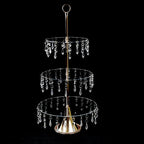 3 - Tier Gold Cupcake Stand â€“ 2ft Acrylic and Metal Dessert Display Tower with Hanging Crystals - Bell Racket Store