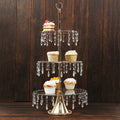 3 - Tier Gold Cupcake Stand â€“ 2ft Acrylic and Metal Dessert Display Tower with Hanging Crystals - Bell Racket Store