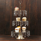 3 - Tier Gold Cupcake Stand â€“ 2ft Acrylic and Metal Dessert Display Tower with Hanging Crystals - Bell Racket Store