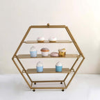 3-Tier Metal Hexagon Cupcake Stand Matte Gold - Stylish Geometric Dessert Holder Appetizer Display for Modern Weddings Dessert Buffets & Celebrations 21"