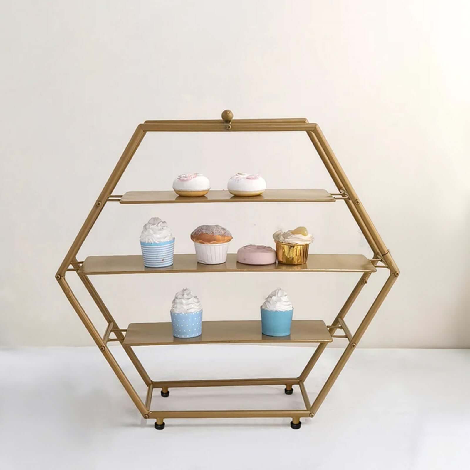 3-Tier Metal Hexagon Cupcake Stand Matte Gold - Stylish Geometric Dessert Holder Appetizer Display for Modern Weddings Dessert Buffets & Celebrations 21"